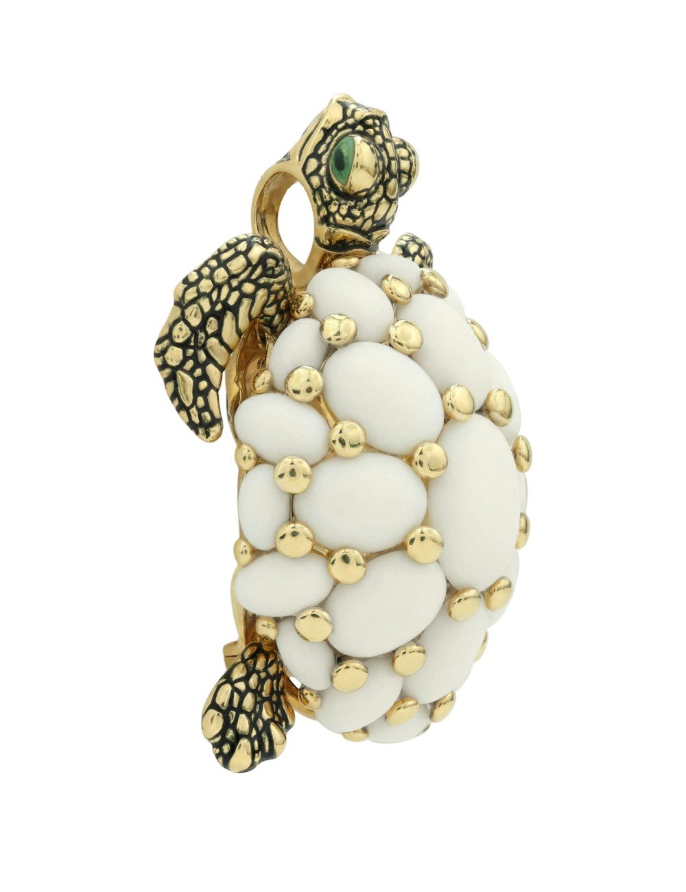 Брошь из лимонного золота c эмалью и бивнем мамонта