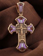 Крест из золота c эмалью и рубином