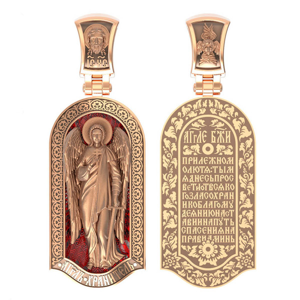 Нательная икона из красного золота 585 пробы c эмалью