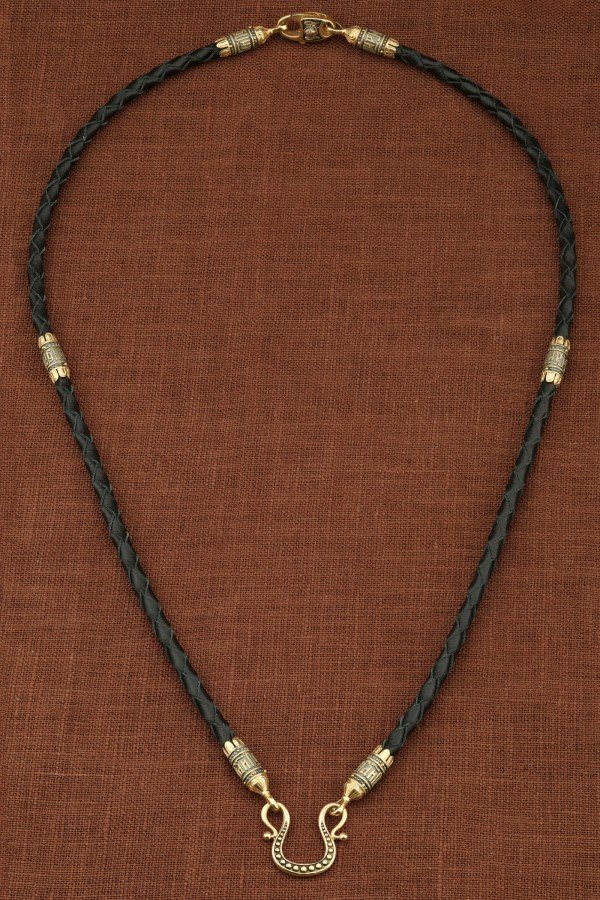 Гайтан из лимонного золота c кожаным шнурком