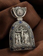 Образок из серебра 925 пробы c сапфиром