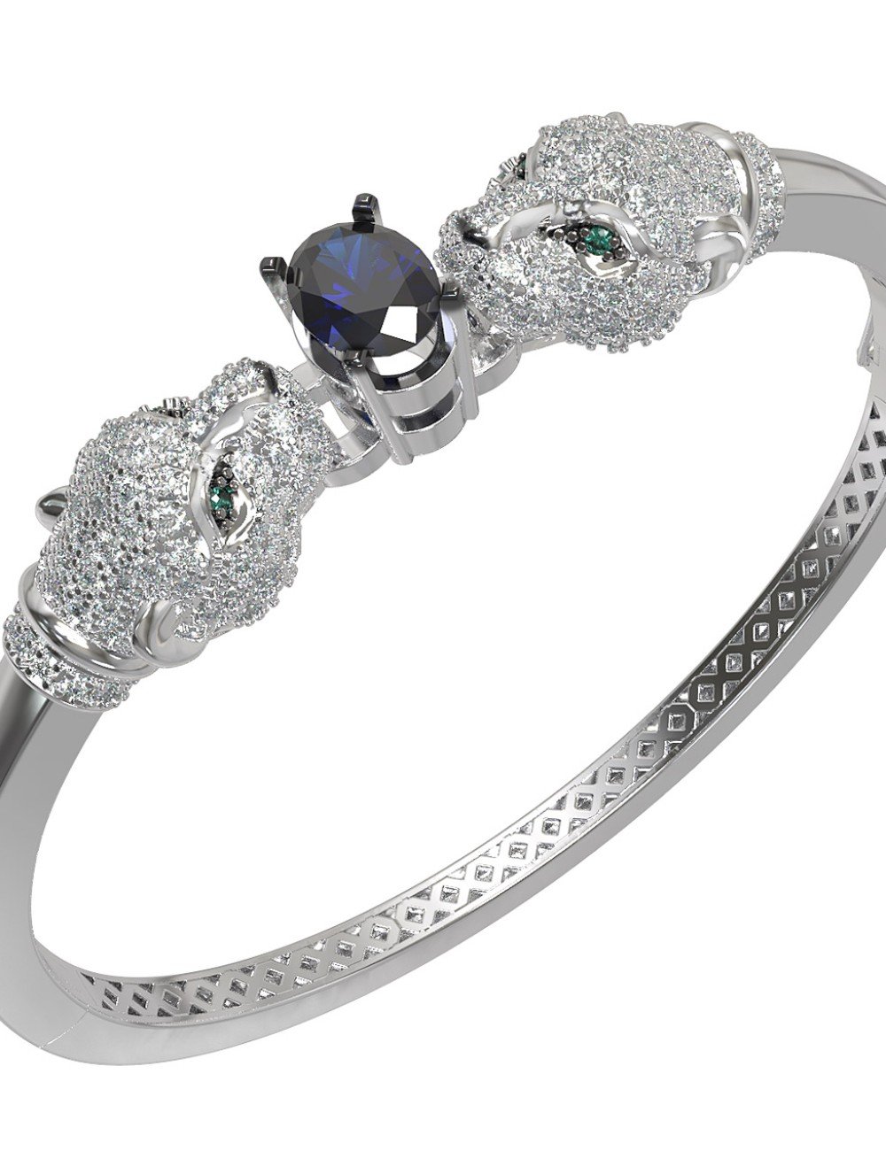 Браслет из белого золота c бриллиантами, сапфиром и изумрудом