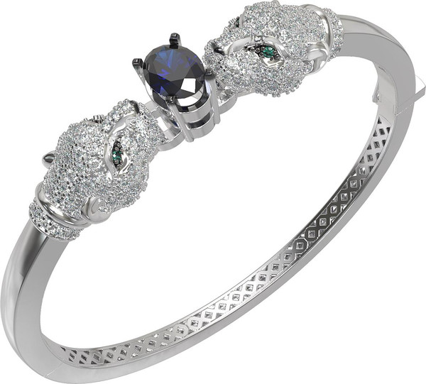 Браслет из белого золота 585 пробы c бриллиантами, сапфиром и изумрудом