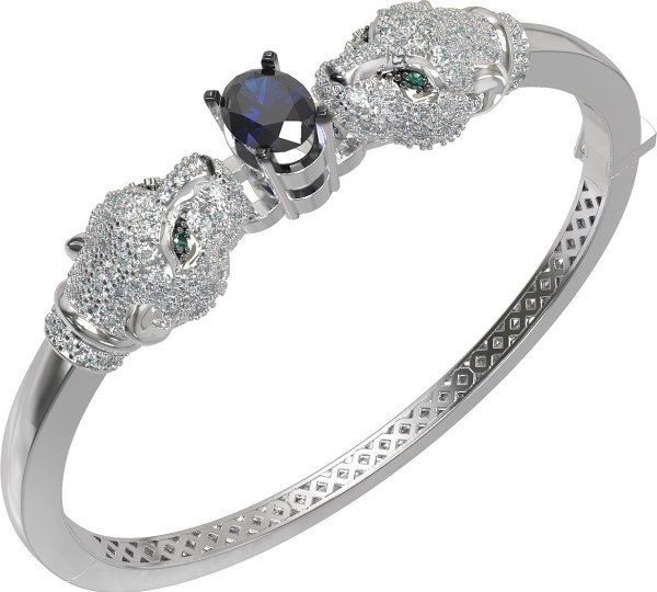 Браслет из белого золота c бриллиантами, сапфиром и изумрудом