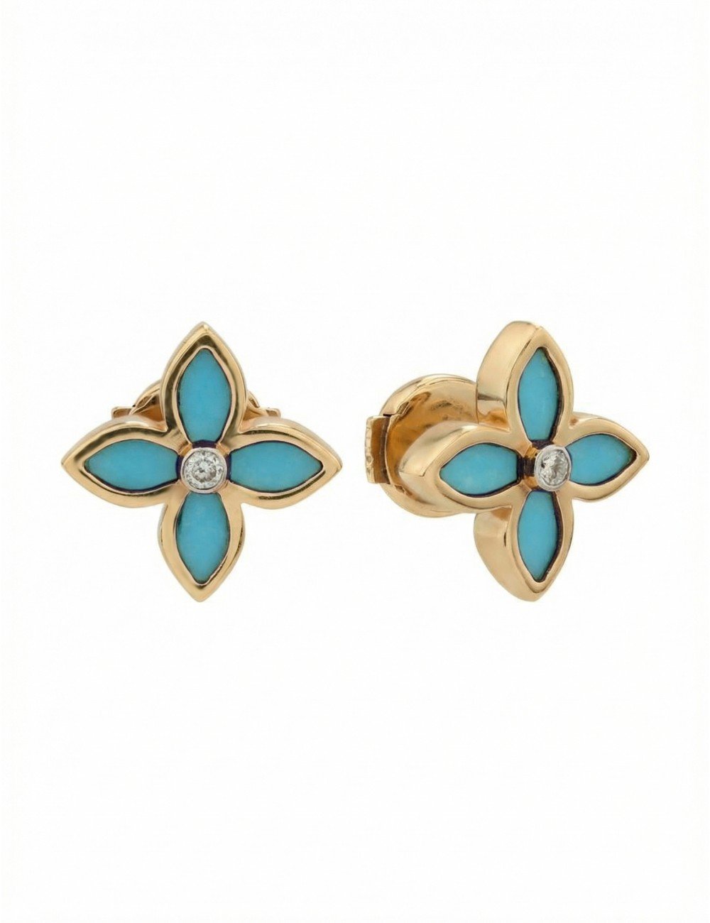 Серьги из золота c бриллиантами и бирюзой