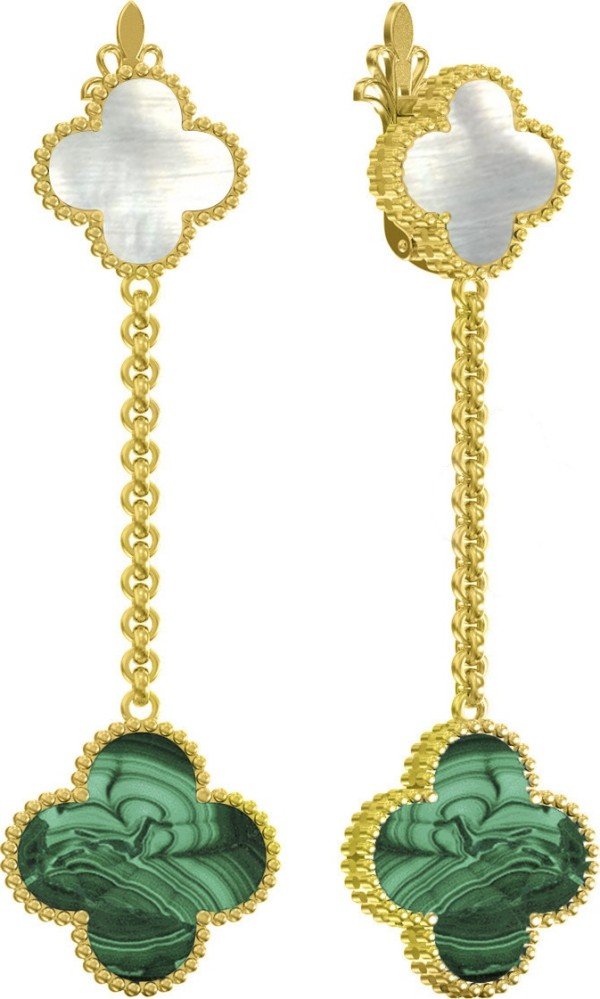 Серьги из лимонного золота c малахитом и перламутром