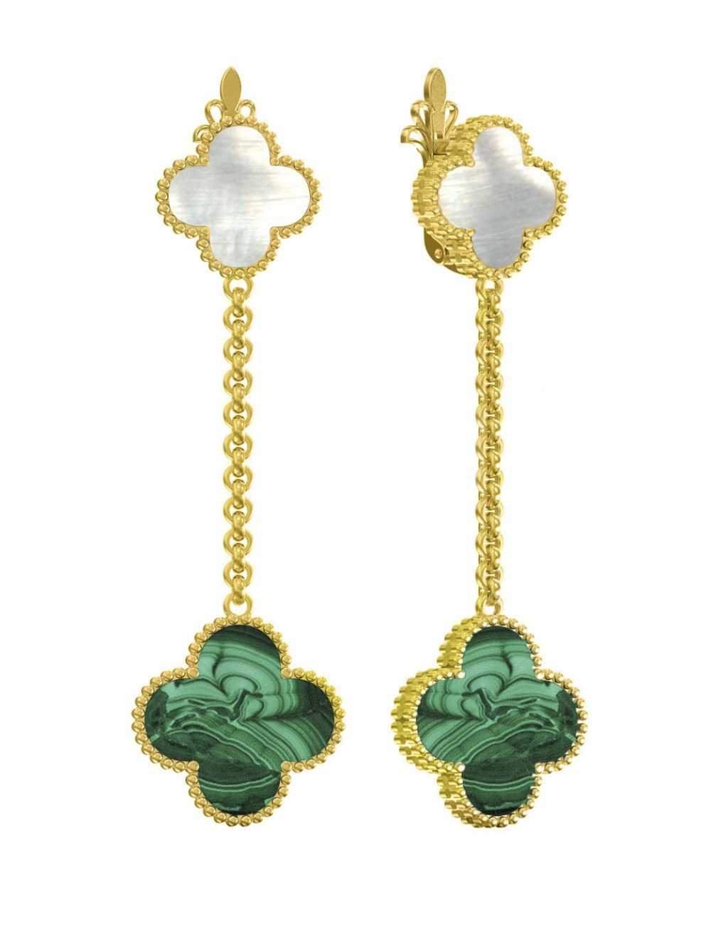 Серьги из лимонного золота c малахитом и перламутром