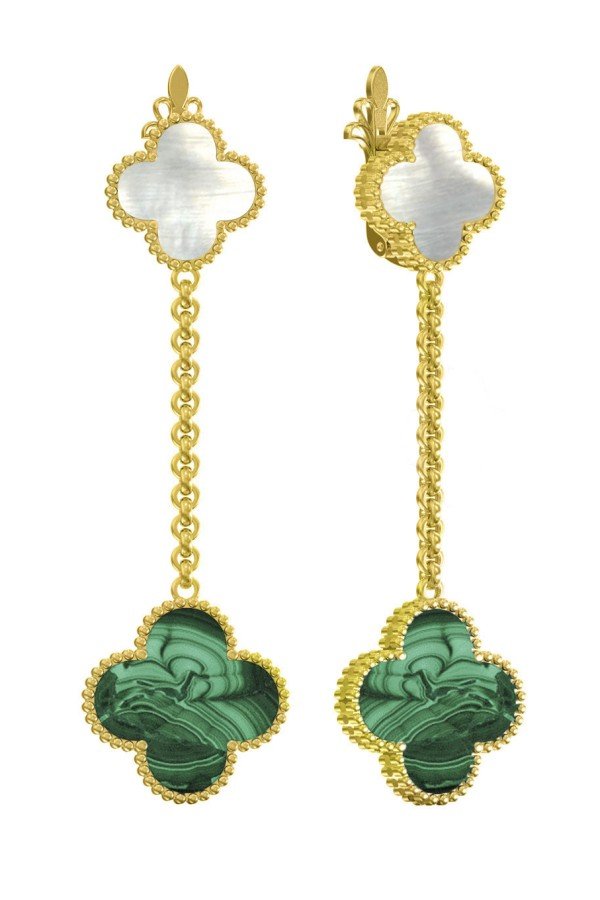 Серьги из лимонного золота c малахитом и перламутром