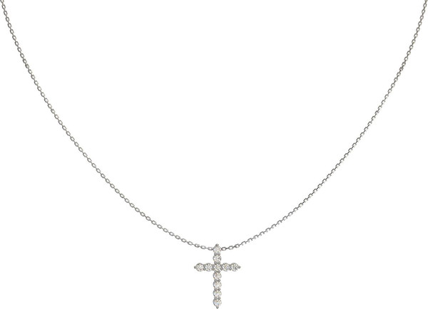 Крест из белого золота 585 пробы c бриллиантами