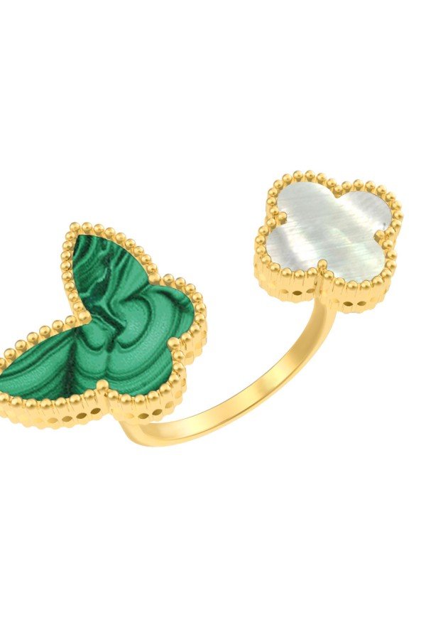 Кольцо из лимонного золота c малахитом и перламутром