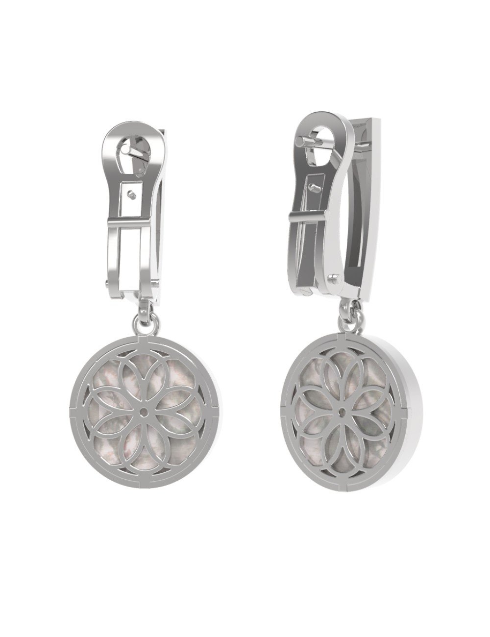 Серьги из белого золота c бриллиантами и перламутром