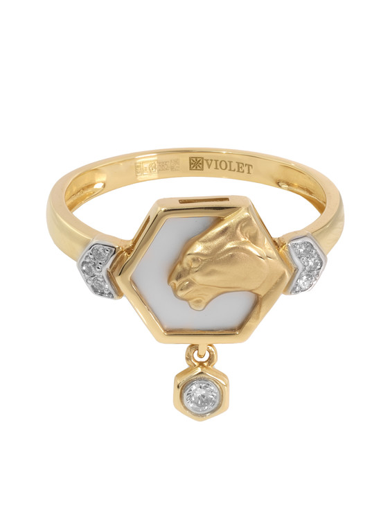 Кольцо из красного золота 585 пробы c бриллиантами и перламутром