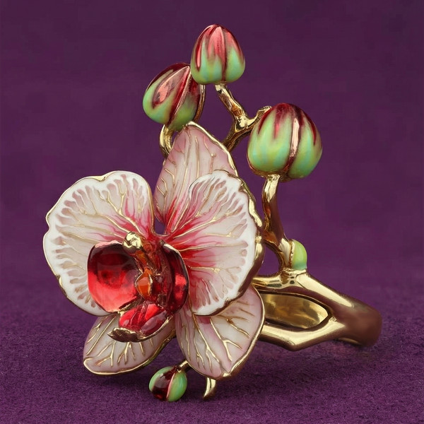 Кольцо из лимонного золота 585 пробы c эмалью