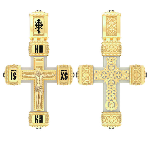 Крест из лимонного золота 585 пробы c эмалью, рубином и бивнем мамонта