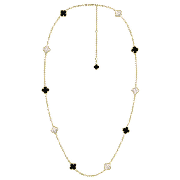 Колье из лимонного золота 585 пробы c ониксом и перламутром