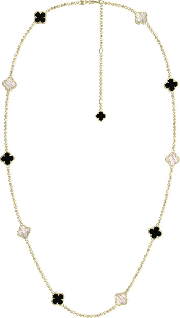 Колье из лимонного золота 585 пробы c ониксом и перламутром