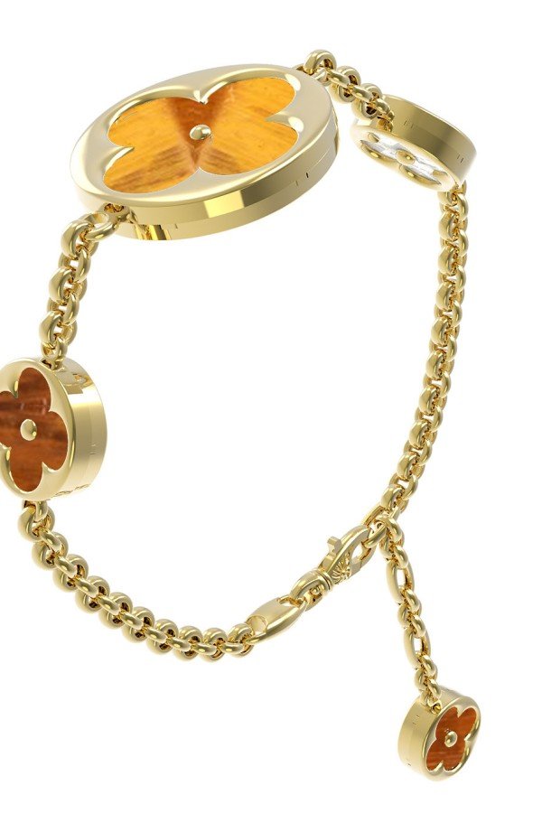 Браслет из лимонного золота c тигровым глазом и перламутром