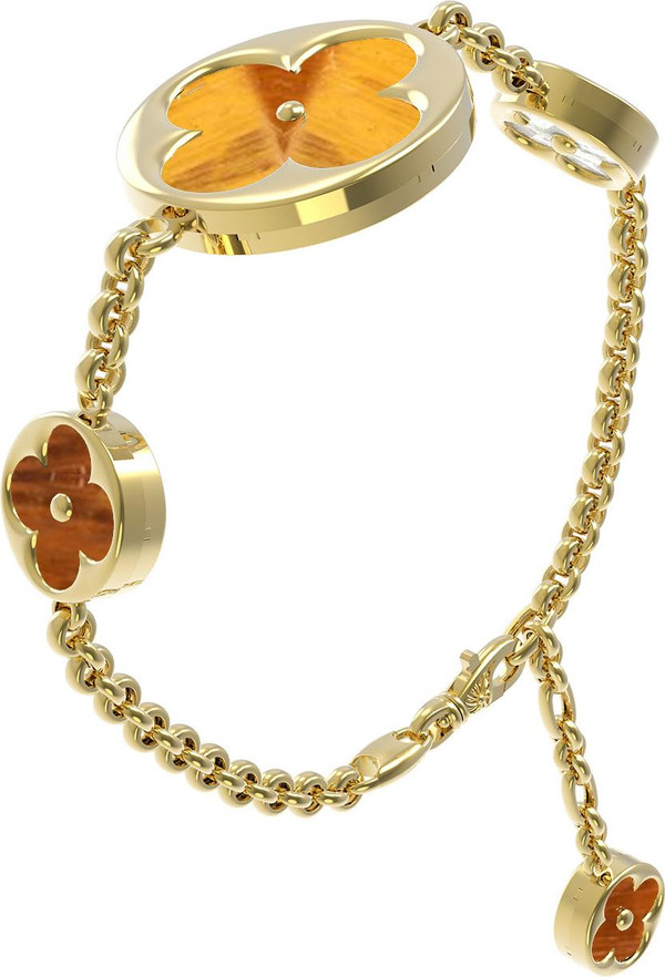 Браслет из лимонного золота 585 пробы c тигровым глазом и перламутром