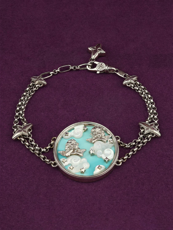 Браслет из белого золота 585 пробы c бирюзой и перламутром