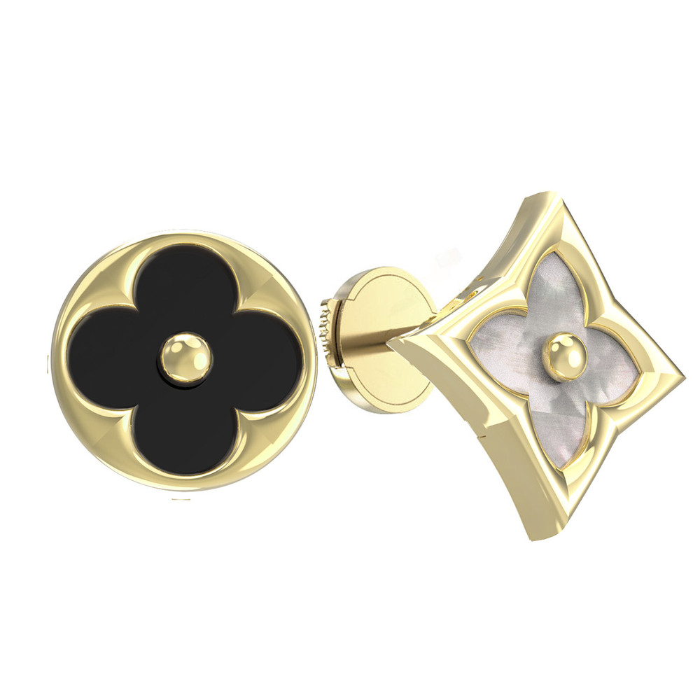 Серьги из лимонного золота 585 пробы c ониксом и перламутром