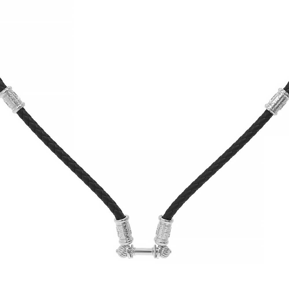 Цепь-шнурок кожа из белого золота 585 пробы c кожаным шнурком