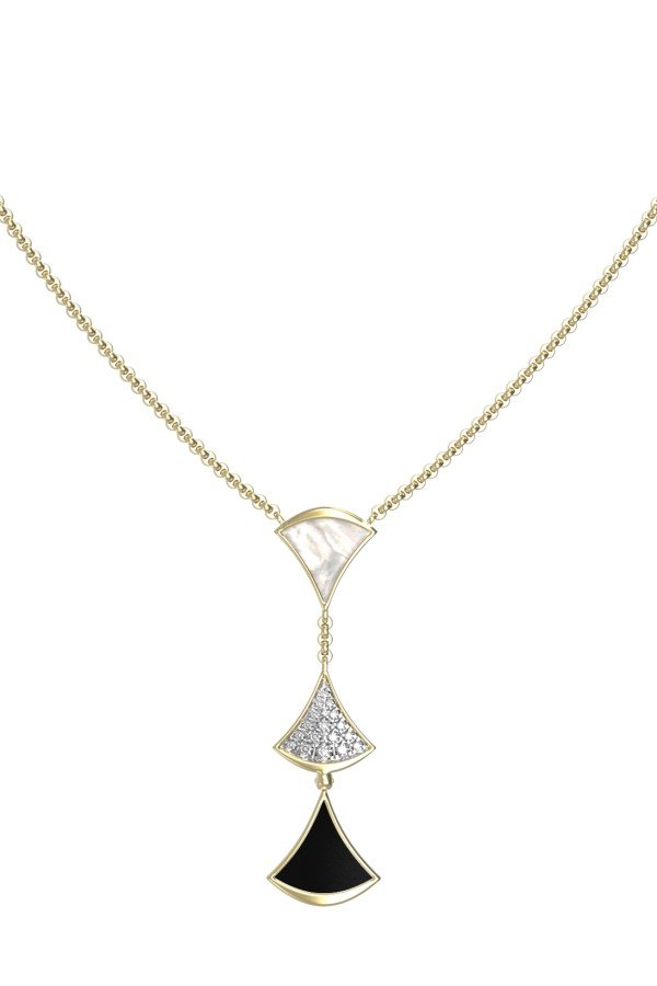 Колье из лимонного золота c бриллиантами, ониксом и перламутром