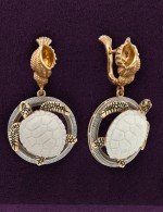 Серьги из золота 585 пробы c эмалью и бивнем мамонта