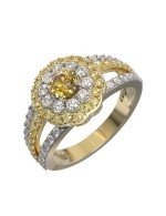 Кольцо из лимонного золота c бриллиантами и сапфиром