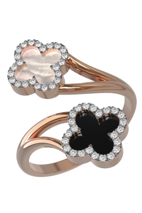 Кольцо из золота c бриллиантами, ониксом и перламутром