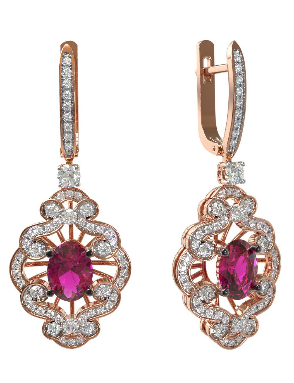 Серьги из золота c бриллиантами и рубином