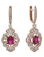 Серьги из золота c бриллиантами и рубином