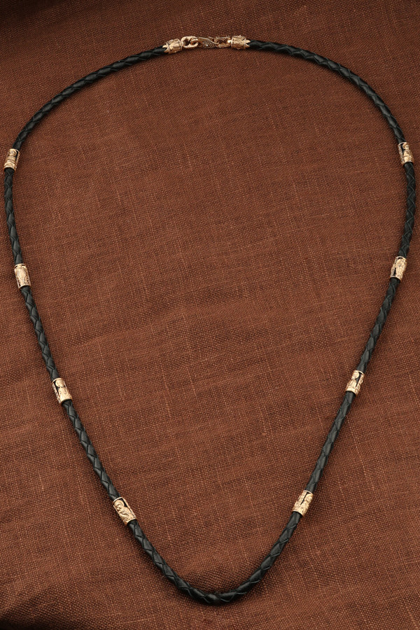 Цепь-шнурок кожа из красного золота 585 пробы c кожаным шнурком