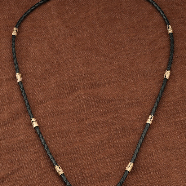 Цепь-шнурок кожа из красного золота 585 пробы c кожаным шнурком