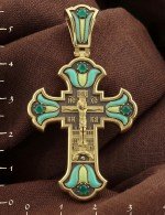 Крест из лимонного золота c эмалью и хризопразом