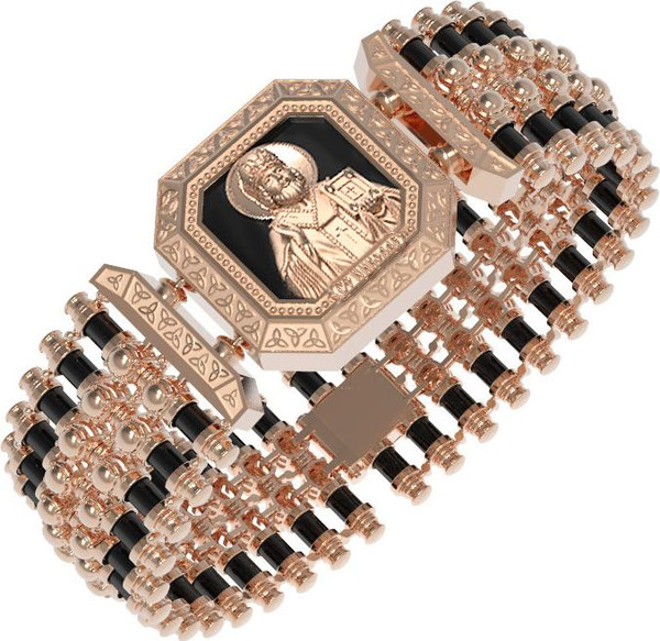 Браслет из красного золота 585 пробы c эмалью и ониксом