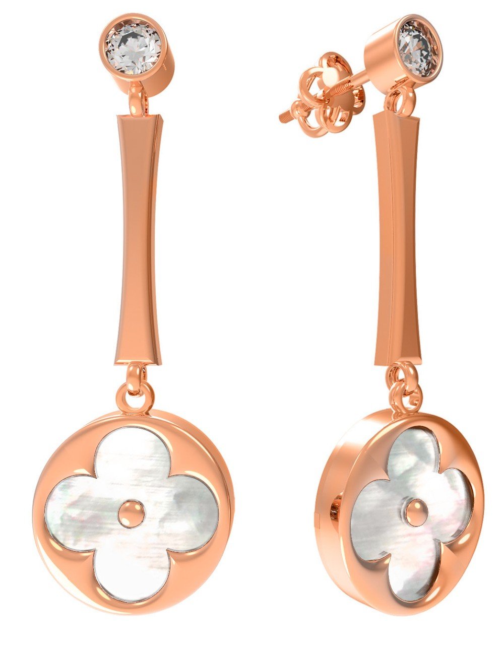 Серьги из золота c фианитом и перламутром