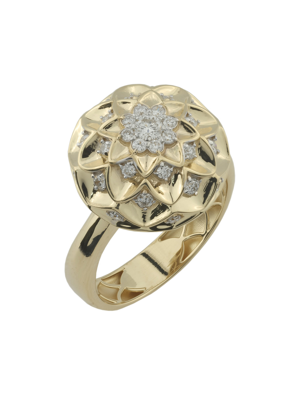 Кольцо из лимонного золота 585 пробы c бриллиантами