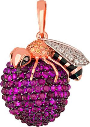 Подвеска из красного золота 585 пробы c эмалью и фианитом