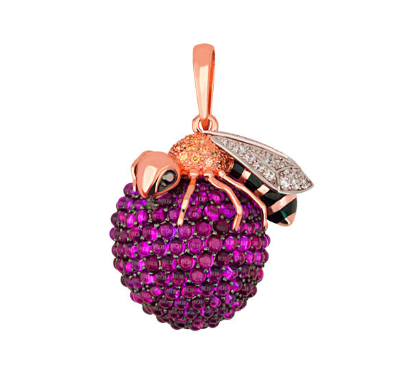 Подвеска из красного золота 585 пробы c эмалью и фианитом