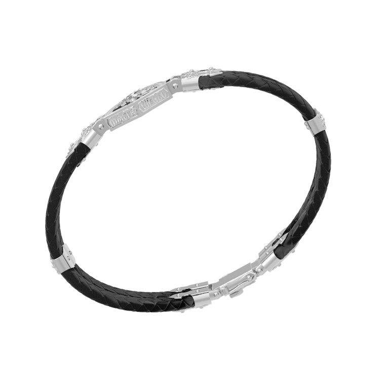 Браслет из белого золота 585 пробы c шнурком и ониксом