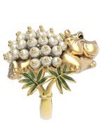 Кольцо из лимонного золота c эмалью и жемчугом