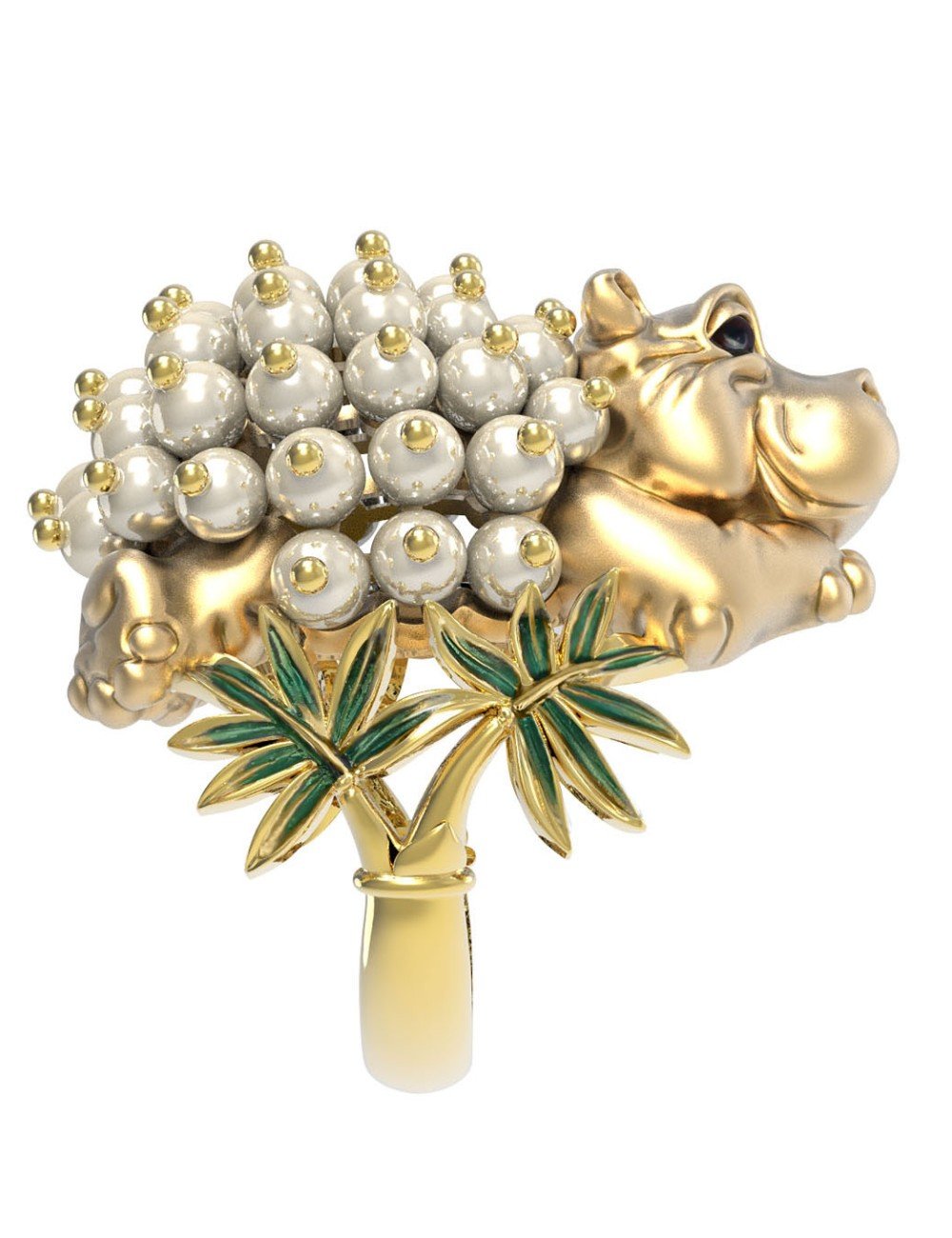 Кольцо из лимонного золота c эмалью и жемчугом