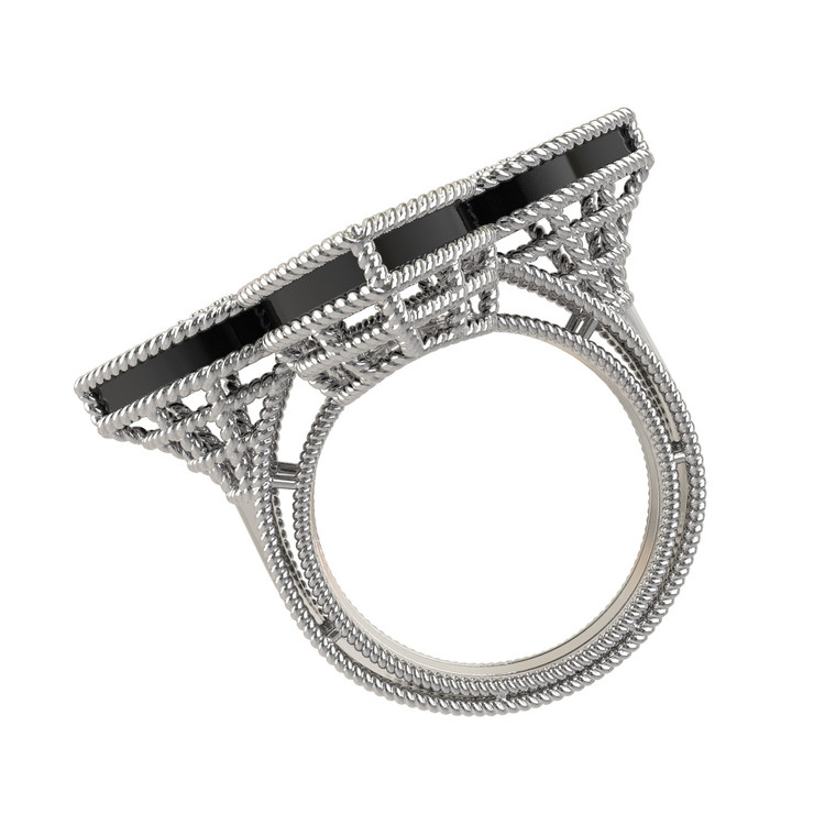 Кольцо из белого золота 585 пробы c бриллиантами и ониксом