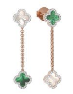 Серьги из золота c бриллиантами, малахитом и перламутром