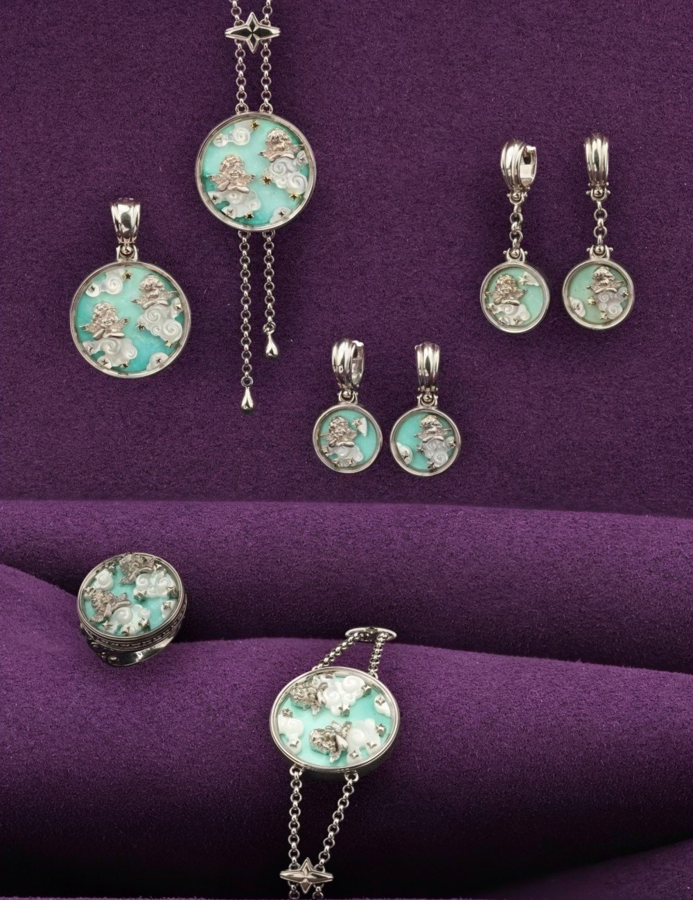 Серьги из белого золота c бирюзой и перламутром