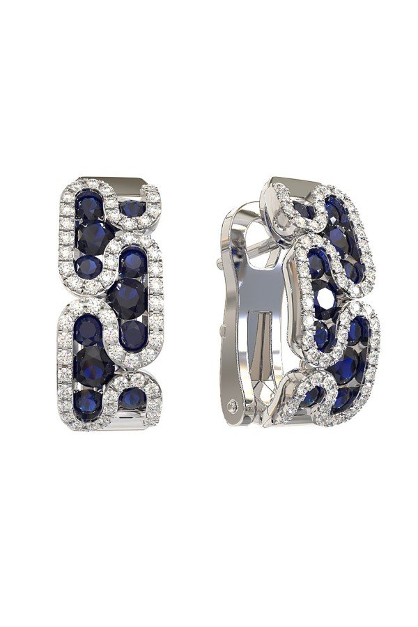 Серьги из белого золота c бриллиантами и сапфиром