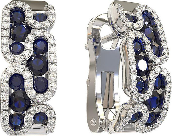 Серьги из белого золота 585 пробы c бриллиантами и сапфиром