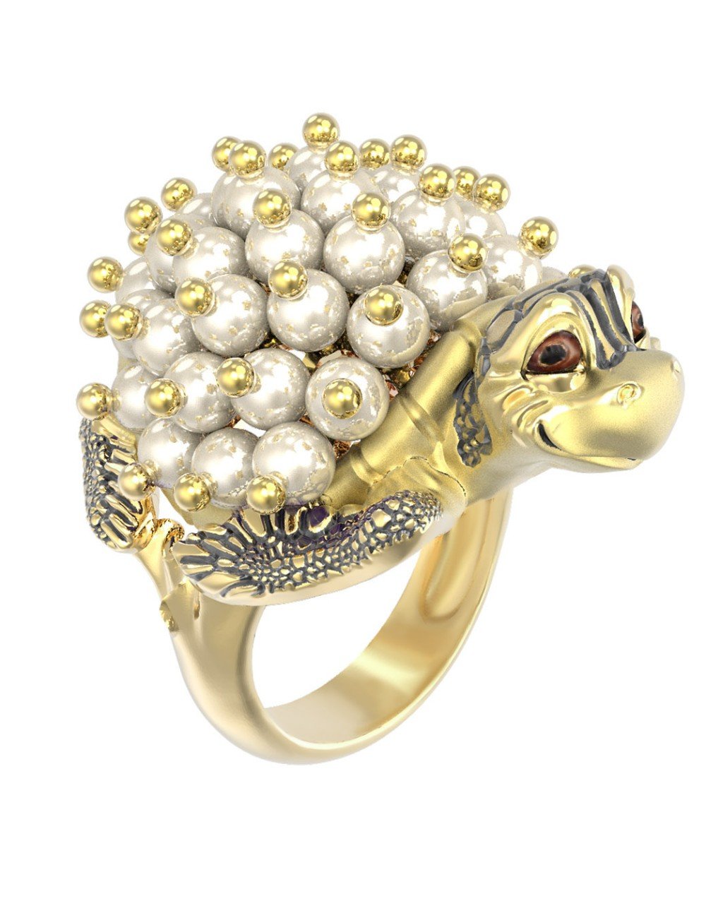 Кольцо из лимонного золота c эмалью и жемчугом