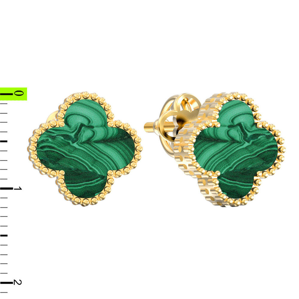Серьги из лимонного золота 585 пробы c малахитом