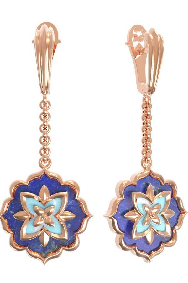 Серьги из золота c бирюзой и лазуритом